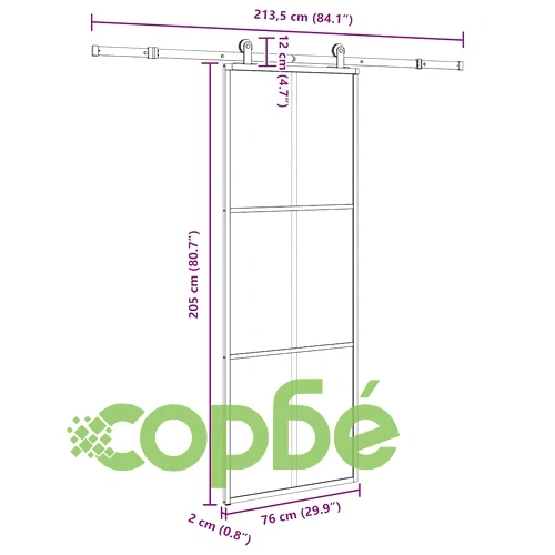 Плъзгаща се врата с обков 76x205 см ESG стъкло и алуминий ➤ топ цена ➤ sorbe.bg