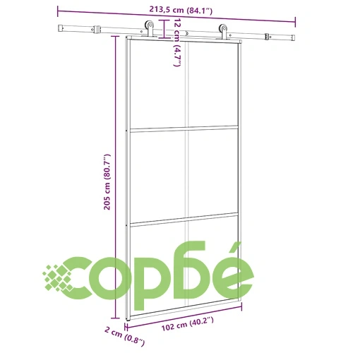 Плъзгаща се врата с механизъм 102x205 см ESG стъкло и алуминий ➤ топ цена ➤ sorbe.bg