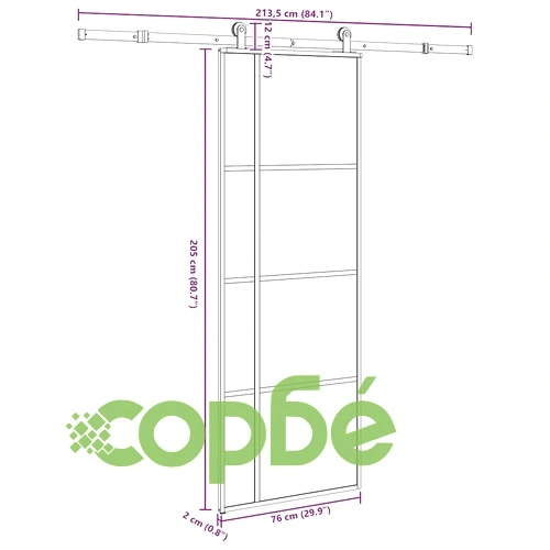 Плъзгаща се врата с обков 76x205 см ESG стъкло и алуминий ➤ топ цена ➤ sorbe.bg