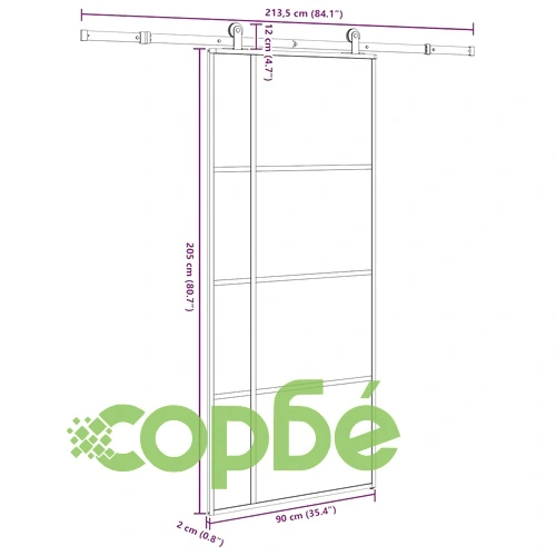 Плъзгаща се врата с обков 90x205 см ESG стъкло и алуминий ➤ топ цена ➤ sorbe.bg