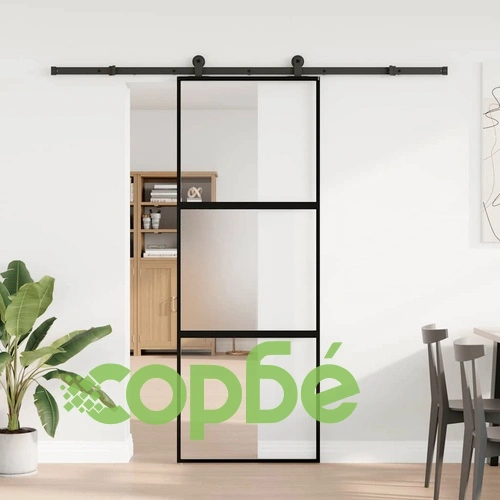 Плъзгаща се врата с обков 76x205 см Закалено стъкло&Алуминий ➤ топ цена ➤ sorbe.bg