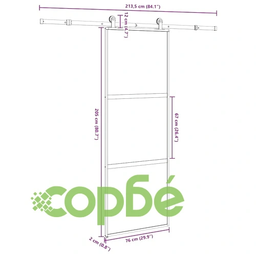 Плъзгаща се врата с обков 76x205 см Закалено стъкло&Алуминий ➤ топ цена ➤ sorbe.bg