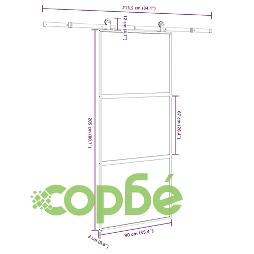 Плъзгаща се врата с обков 90x205 см Закалено стъкло&Алуминий ➤ топ цена ➤ sorbe.bg