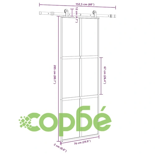 Плъзгаща се врата с обков 76x205 см Закалено стъкло&Алуминий ➤ топ цена ➤ sorbe.bg