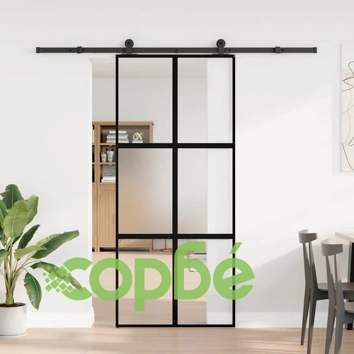 Плъзгаща се врата с обков 90x205 см Закалено стъкло&Алуминий ➤ топ цена ➤ sorbe.bg