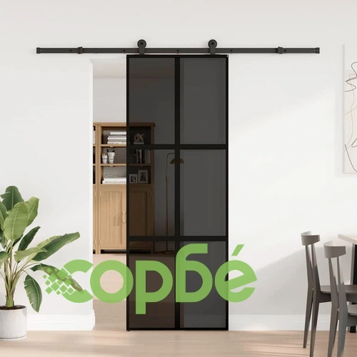 Плъзгаща се врата с обков 76x205 см Закалено стъкло&Алуминий ➤ топ цена ➤ sorbe.bg