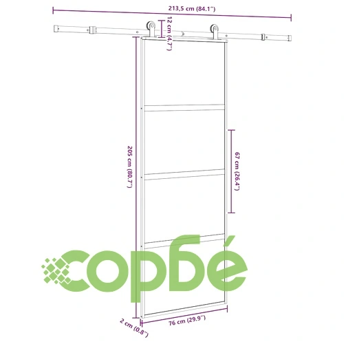 Плъзгаща се врата с обков 76x205 см Закалено стъкло&Алуминий ➤ топ цена ➤ sorbe.bg
