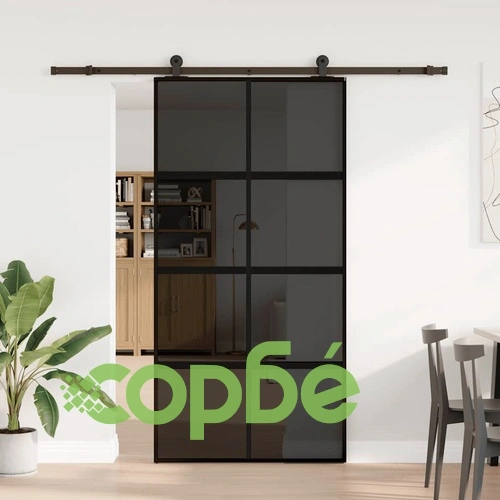 Плъзгаща се врата с обков 102,5x205 см Закалено стъкло алуминий ➤ топ цена ➤ sorbe.bg