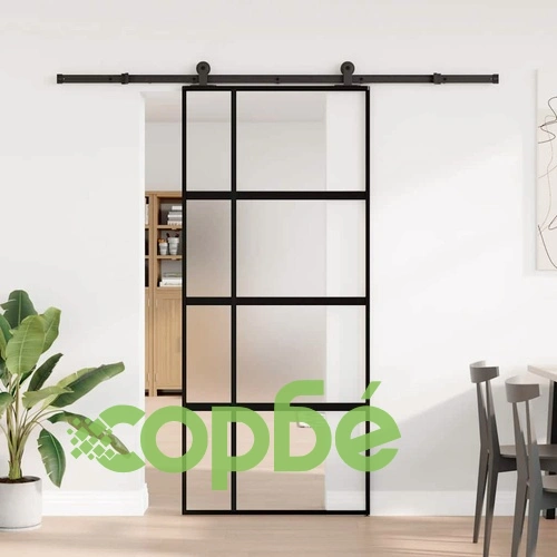 Плъзгаща се врата с обков 90x205 см Закалено стъкло и алуминий ➤ топ цена ➤ sorbe.bg