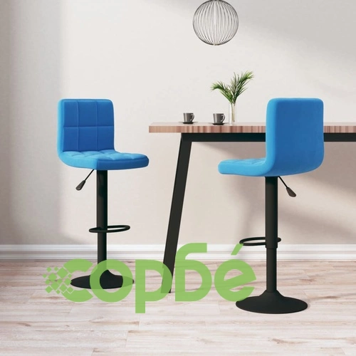 Бар табуретки, 2 бр, сини, кадифе ➤ топ цена ➤ sorbe.bg
