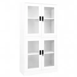 Офис шкаф, бял, 90x40x180 см, стомана и закалено стъкло