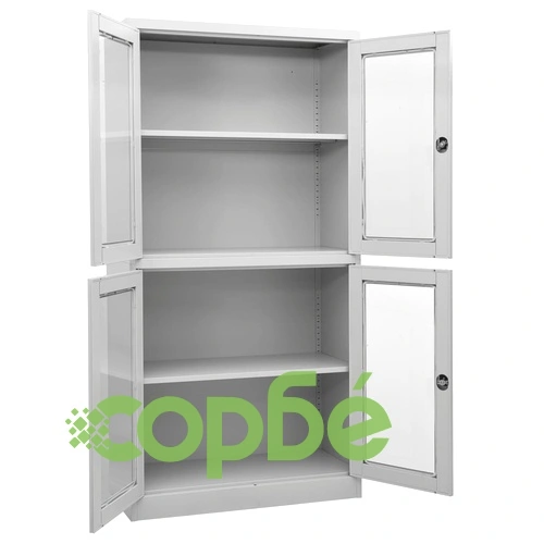 Офис шкаф, светлосив, 90x40x180 см, стомана и закалено стъкло на топ цена от sorbe.bg Офис шкаф, светлосив, 90x40x180 см, стомана и закалено стъкло ➤ топ цена ➤ sorbe.bg