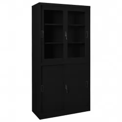 Офис шкаф с плъзгаща се врата, черен, 90x40x180 см, стомана