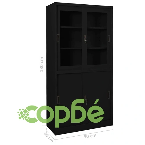 Офис шкаф с плъзгаща се врата, черен, 90x40x180 см, стомана на топ цена от sorbe.bg Офис шкаф с плъзгаща се врата, черен, 90x40x180 см, стомана ➤ топ цена ➤ sorbe.bg