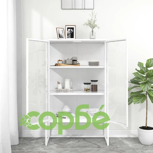 Висок шкаф, бял, 80x35x135 см, стомана и закалено стъкло ➤ топ цена ➤ sorbe.bg