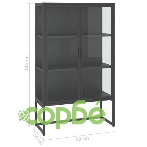 Висок шкаф, антрацит, 80x35x135 см, стомана и закалено стъкло ➤ топ цена ➤ sorbe.bg