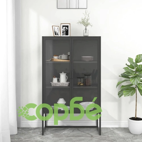 Висок шкаф, антрацит, 80x35x135 см, стомана и закалено стъкло ➤ топ цена ➤ sorbe.bg