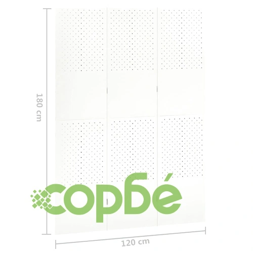 Параван за стая, 3 панела, бял, 120x180 см, стомана ➤ топ цена ➤ sorbe.bg