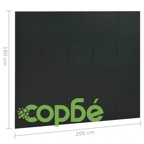 Параван за стая, 5 панела, черен, 200x180 см, стомана ➤ топ цена ➤ sorbe.bg