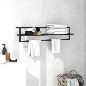 Поставка за кърпи, черна, 95x25x22 см, желязо