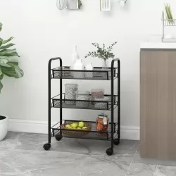 Кухненска количка на 3 нива, черна, 46x26x64 см, желязо