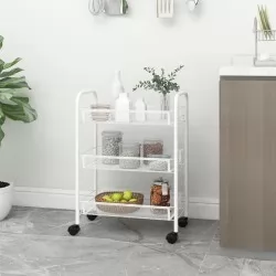 Кухненска количка на 3 нива, бяла, 46x26x64 см, желязо