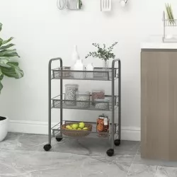 Кухненска количка на 3 нива, сива, 46x26x64 см, желязо