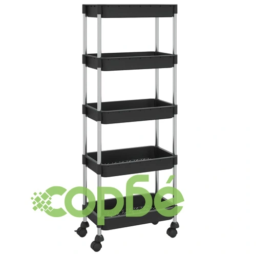 Кухненска количка на 5 нива, черна, 42x29x128 см, желязо и ABS ➤ топ цена ➤ sorbe.bg