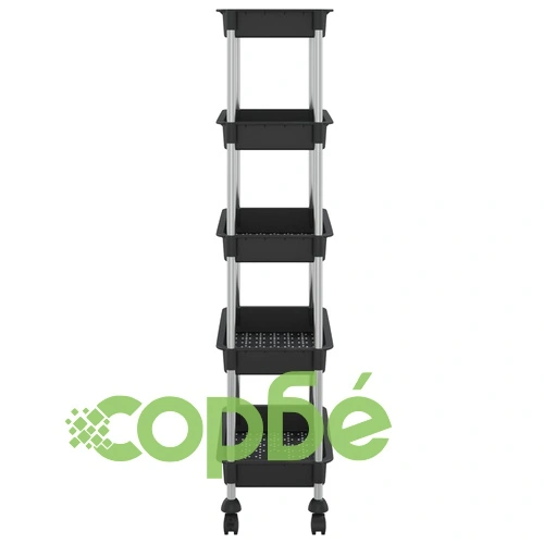 Кухненска количка на 5 нива, черна, 42x29x128 см, желязо и ABS ➤ топ цена ➤ sorbe.bg