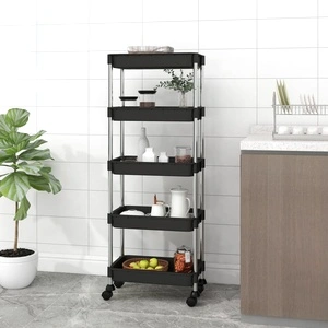 Кухненска количка на 5 нива, черна, 42x29x128 см, желязо и ABS