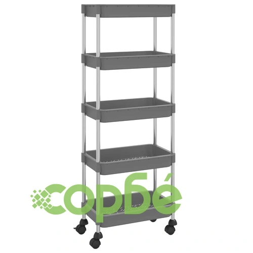 Кухненска количка на 5 нива, сива, 42x29x128 см, желязо и ABS ➤ топ цена ➤ sorbe.bg