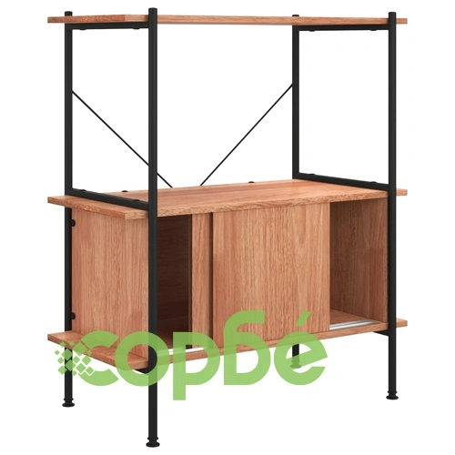 Стелаж на 3 нива с шкаф, 80x40x92 см, стомана и инженерно дърво ➤ топ цена ➤ sorbe.bg