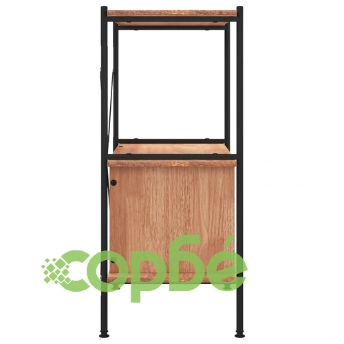 Стелаж на 3 нива с шкаф, 80x40x92 см, стомана и инженерно дърво ➤ топ цена ➤ sorbe.bg