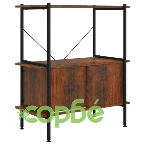 Стелаж на 3 нива с шкаф, 80x40x92 см, стомана и инженерно дърво ➤ топ цена ➤ sorbe.bg