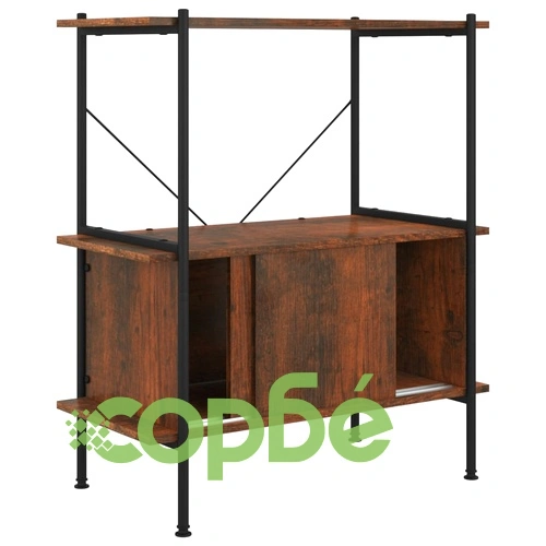 Стелаж на 3 нива с шкаф, 80x40x92 см, стомана и инженерно дърво ➤ топ цена ➤ sorbe.bg