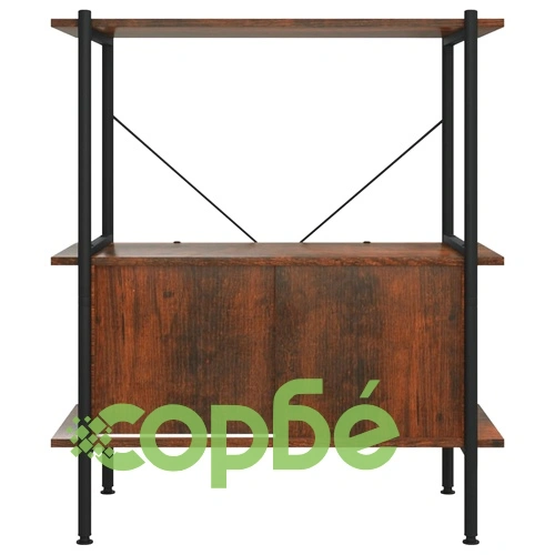 Стелаж на 3 нива с шкаф, 80x40x92 см, стомана и инженерно дърво ➤ топ цена ➤ sorbe.bg