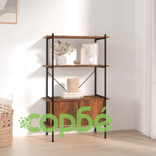 Стелаж на 4 нива с шкаф 80x40x130 см стомана и инженерно дърво ➤ топ цена ➤ sorbe.bg