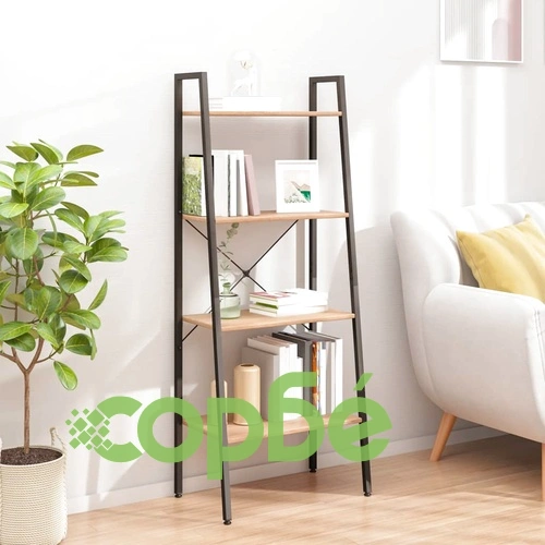 Стояща етажерка с 4 рафта светлокафяво и черно 56x35x140 см ➤ топ цена ➤ sorbe.bg