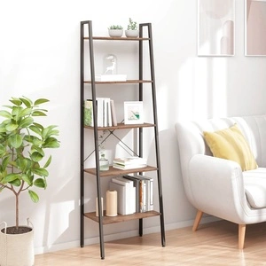Стояща етажерка стълба 5 рафта тъмнокафяво и черно 56x35x174 см