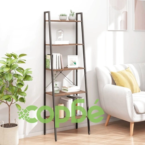 Стояща етажерка стълба 5 рафта тъмнокафяво и черно 56x35x174 см ➤ топ цена ➤ sorbe.bg
