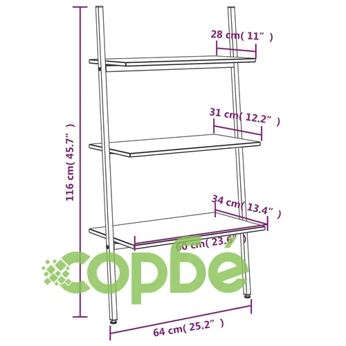 Етажерка стълба с 3 рафта тъмнокафяво и черно 64x34x116 см ➤ топ цена ➤ sorbe.bg