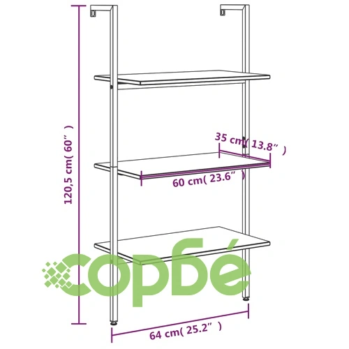 Етажерка стълба с 3 рафта черна 64x35x120,5 см ➤ топ цена ➤ sorbe.bg