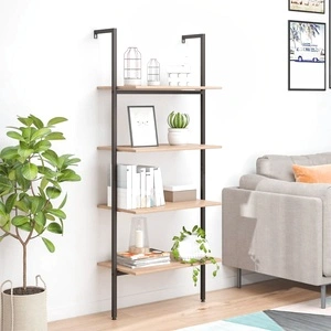 Етажерка стълба с 4 рафта светлокафяво и черно 64x35x152,5 см