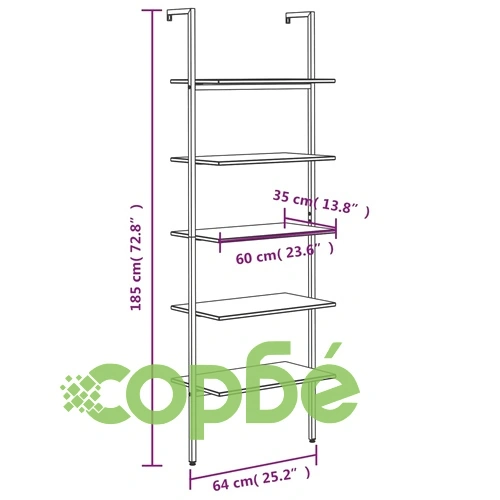 Етажерка стълба с 5 рафта тъмнокафяво и черно 64x35x185 см ➤ топ цена ➤ sorbe.bg