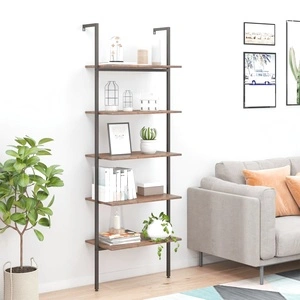 Етажерка стълба с 5 рафта тъмнокафяво и черно 64x35x185 см