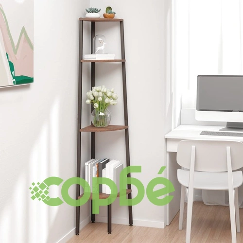 Ъглова етажерка с 5 рафта Тъмнокафяво и черно 45,5x31,5x150 см ➤ топ цена ➤ sorbe.bg