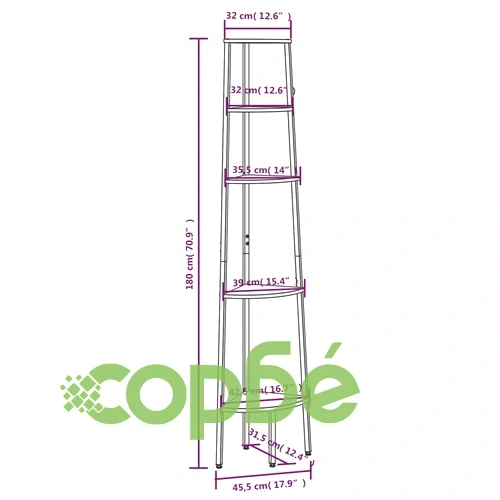 Ъглова етажерка с 5 рафта светлокафяво и черно 45,5x31,5x180 см ➤ топ цена ➤ sorbe.bg