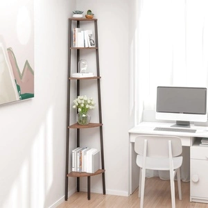 Ъглова етажерка с 5 рафта Тъмнокафяво и черно 45,5x31,5x180 см