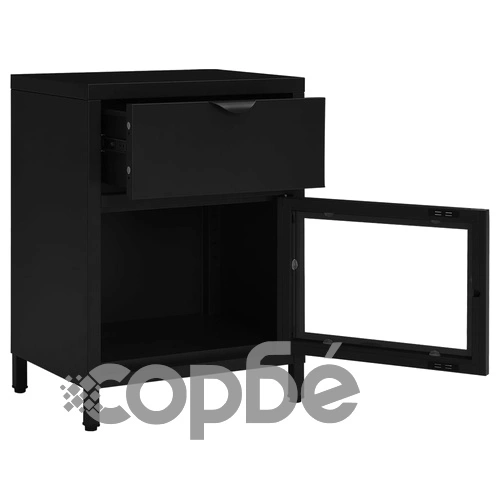 Нощно шкафче, черно, 40x30x54,5 см, стомана и стъкло ➤ топ цена ➤ sorbe.bg