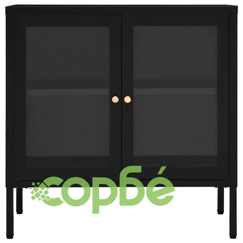 Бюфет, черен, 70x35x70 см, стомана и стъкло ➤ топ цена ➤ sorbe.bg